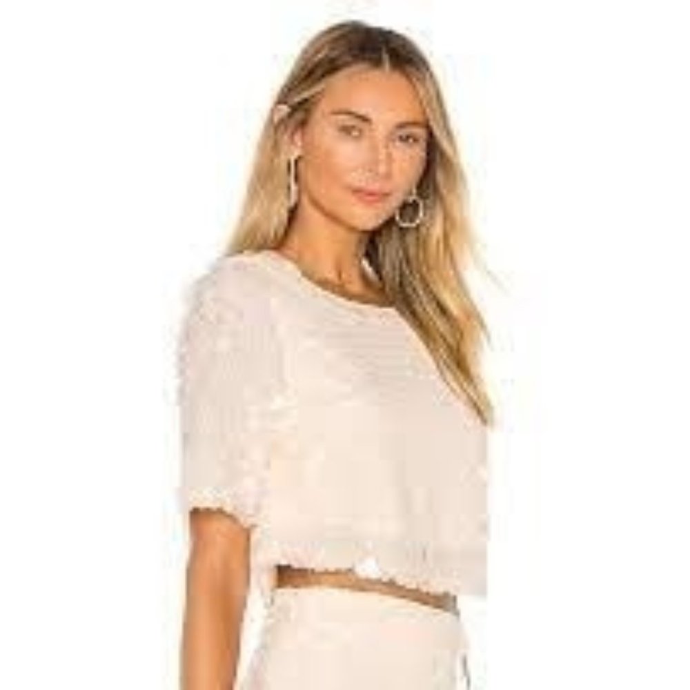 Lovers + Friends Gimme All the Deets Raine Crop Top Shell Beige Sz L